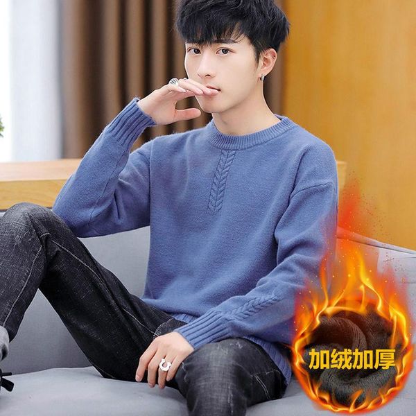 men's sweaters plus velvet thick sweater round neck solid color knitted bottoming shirt to keep warm autumn and winter, White;black
men's sweaters plus velvet thick sweater round neck solid color knitted bottoming shirt to keep warm autumn and winter, White;black