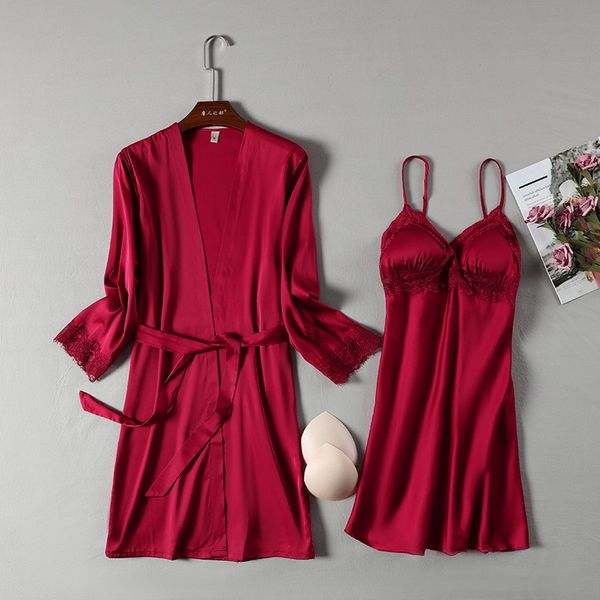 lace 2pcs sleepwear nightgown satin women robe sets nightwear kimono bathrobe gown silky nightdress lounge wear homewear, Black;red
lace 2pcs sleepwear nightgown satin women robe sets nightwear kimono bathrobe gown silky nightdress lounge wear homewear, Black;red