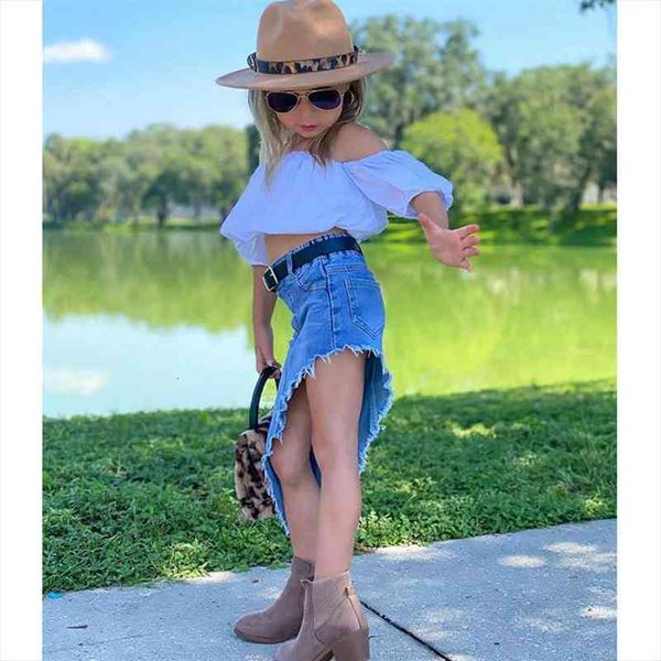 1-6y children girls fashion off shoulder puff sleeve crop denim irregular skirts summer kids baby girl clothes sets, White
1-6y children girls fashion off shoulder puff sleeve crop denim irregular skirts summer kids baby girl clothes sets, White