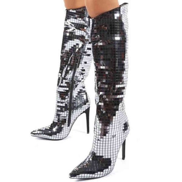 smooth luxury sequins design fashion women boots silver shining metal grid long high heels 12cm thin party, Black
smooth luxury sequins design fashion women boots silver shining metal grid long high heels 12cm thin party, Black