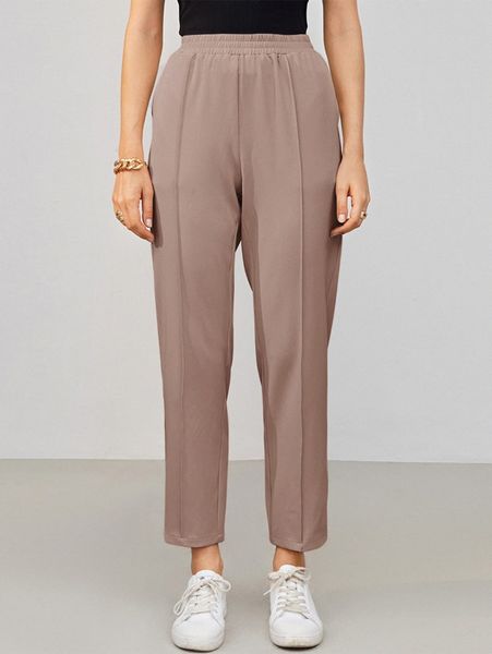 elastic waist seam front tapered pants h1dq#, Black;white