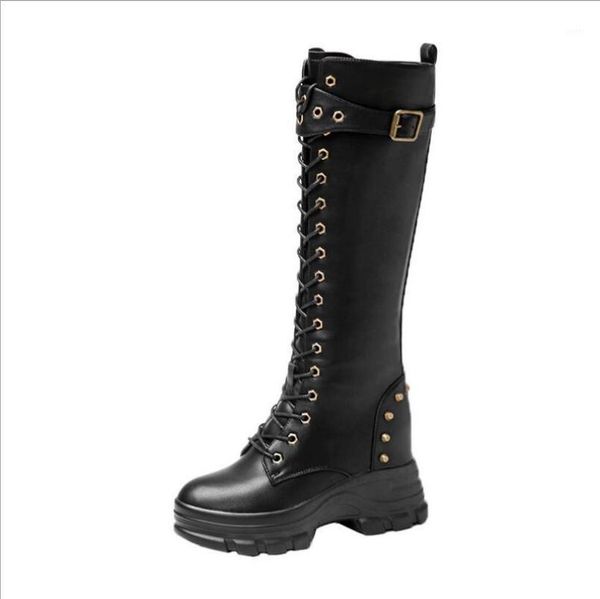 2020 new winter plus suede leather inner increase boots thick-soled lace-up high-leather rivet women's shoes1, Black
2020 new winter plus suede leather inner increase boots thick-soled lace-up high-leather rivet women's shoes1, Black