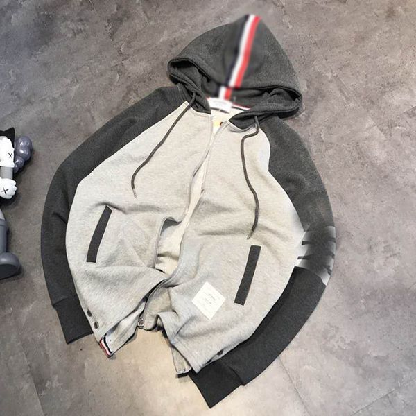 men's and women's casual tb zipper webbing hooded jacket sweater casual stitching contrast color long sleeve jacket ing, Black
men's and women's casual tb zipper webbing hooded jacket sweater casual stitching contrast color long sleeve jacket ing, Black