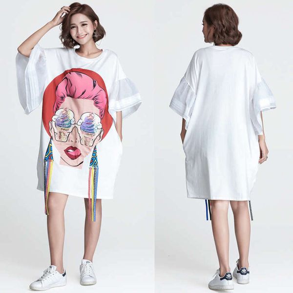 print 2020 cartoon large tassel women's summer new flared sleeve fat mm dress, Black;gray
print 2020 cartoon large tassel women's summer new flared sleeve fat mm dress, Black;gray