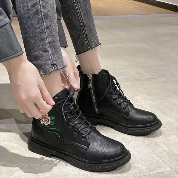 women flower pu leather ankle boots ladies lace up zipper sewing platform shoes female fashion mom boots woman casual boot, Black
women flower pu leather ankle boots ladies lace up zipper sewing platform shoes female fashion mom boots woman casual boot, Black