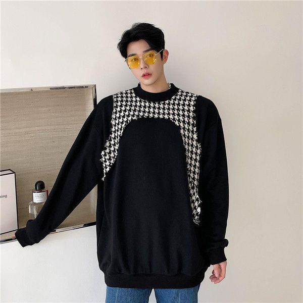 men's sweaters spring installs ins logo personality plaid contrast color splicing sweatshirt men loose hip-hop leisure overcoat sweater, White;black
men's sweaters spring installs ins logo personality plaid contrast color splicing sweatshirt men loose hip-hop leisure overcoat sweater, White;black