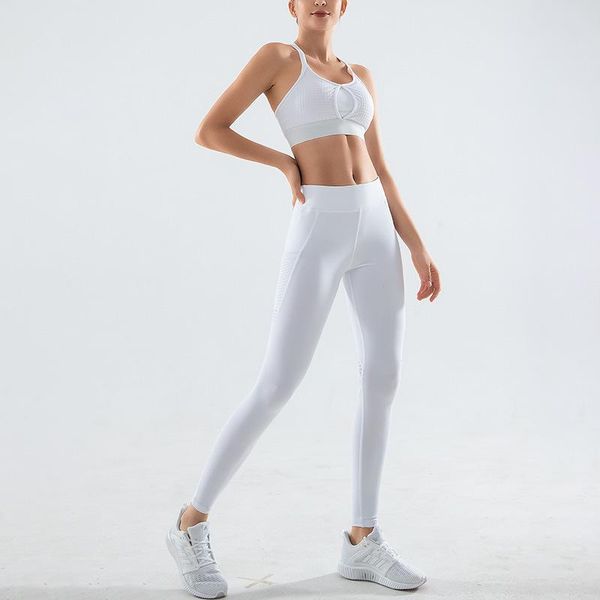 2021 women's sleeveless yoga suit mesh stitched bra vest high waist sports tights fitness two piece set, White;red
2021 women's sleeveless yoga suit mesh stitched bra vest high waist sports tights fitness two piece set, White;red