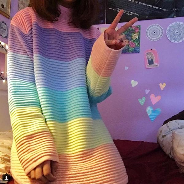 autumn urtleneck rainbow sweater women maccaron color stripes pullover female sweet loose knitted sweater oversized 1, White;black
autumn urtleneck rainbow sweater women maccaron color stripes pullover female sweet loose knitted sweater oversized 1, White;black
