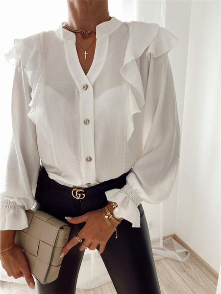 elegant v neck button office lady blouse shirt autumn winter lantern sleeve women pullover ruffles casual blusas, White
elegant v neck button office lady blouse shirt autumn winter lantern sleeve women pullover ruffles casual blusas, White