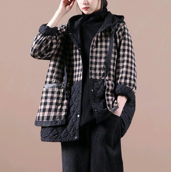 women's down & parkas women plaid 2021 winter autumn korean pockets loose big size hooded drawstring contrast color thick coat for, Black
women's down & parkas women plaid 2021 winter autumn korean pockets loose big size hooded drawstring contrast color thick coat for, Black
