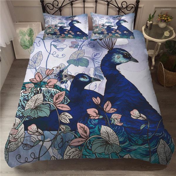bed cover 3d home textile blue peacocks pattern bedding clothes with pillowcases king size1