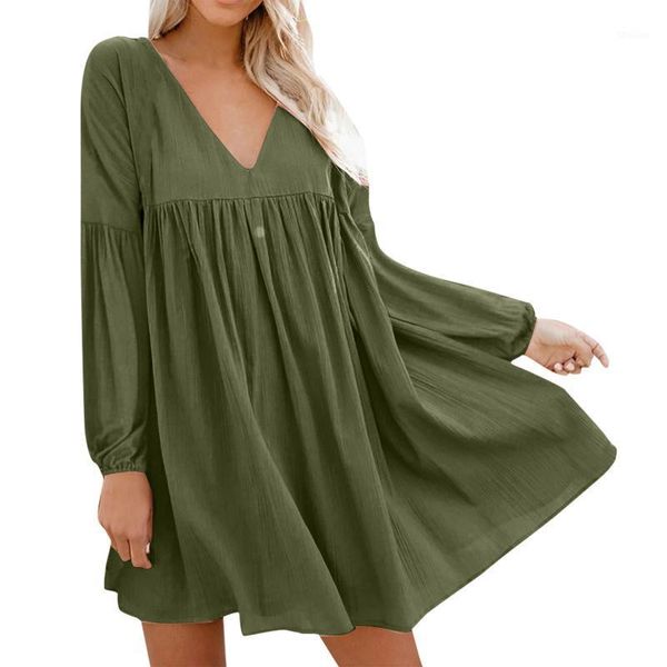 casual dresses women v neck solid loose mini dress vintage long sleeve party plus size dresses#g301, Black;gray
casual dresses women v neck solid loose mini dress vintage long sleeve party plus size dresses#g301, Black;gray