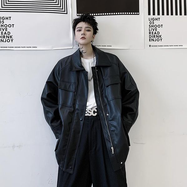 male japan korea style hip hop belt faux leather coat outerwear men streetwear fashion casual loose pocket cargo leather jacket, Black
male japan korea style hip hop belt faux leather coat outerwear men streetwear fashion casual loose pocket cargo leather jacket, Black