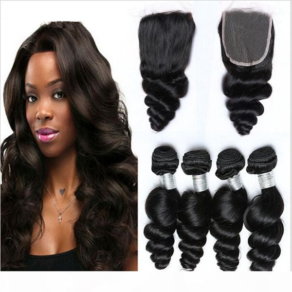 unprocessed human hair 8a peruvian loose wave curly hair extentions 4 bundles with part 4*4 lace closure piece 5pcs lot, Black
unprocessed human hair 8a peruvian loose wave curly hair extentions 4 bundles with part 4*4 lace closure piece 5pcs lot, Black