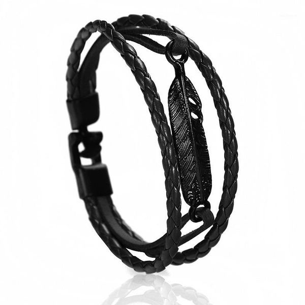 handwoven leather bracelet retro feather european and american men's hand rope party birthday gift1, Golden;silver
handwoven leather bracelet retro feather european and american men's hand rope party birthday gift1, Golden;silver