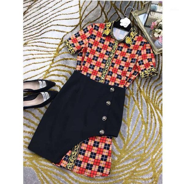 two piece dress 1.12 2021 fashion women short sleeve turn-down collar plaid print blouse + high waist asymmetric single breasted skirt suit1, White
two piece dress 1.12 2021 fashion women short sleeve turn-down collar plaid print blouse + high waist asymmetric single breasted skirt suit1, White
