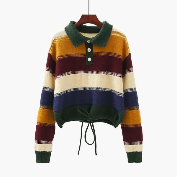 superaen japanese college rainbow striped turn down collar pullover loose sweater women autumn and winter, White;black
superaen japanese college rainbow striped turn down collar pullover loose sweater women autumn and winter, White;black