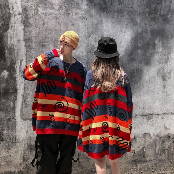 men's sweaters color block striped graffiti pullover sweater oversize men and women round neck hip hop knit streetwear baggy, White;black
men's sweaters color block striped graffiti pullover sweater oversize men and women round neck hip hop knit streetwear baggy, White;black