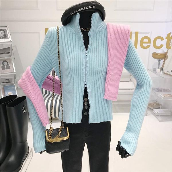 collar double zipper knit cardigan women's autumn/winter 2020 fashion slim short long sleeve foreign style bottom coat, White
collar double zipper knit cardigan women's autumn/winter 2020 fashion slim short long sleeve foreign style bottom coat, White