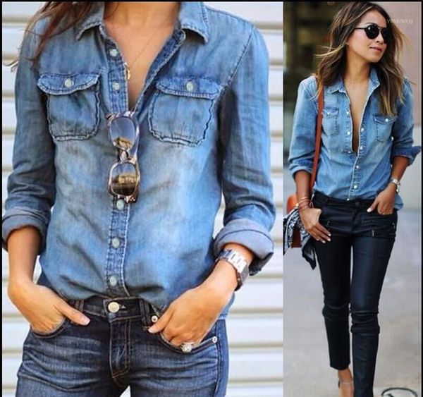 european and american style solid button turn-down collar lady casual denim women long sleeve shirts1, White
european and american style solid button turn-down collar lady casual denim women long sleeve shirts1, White