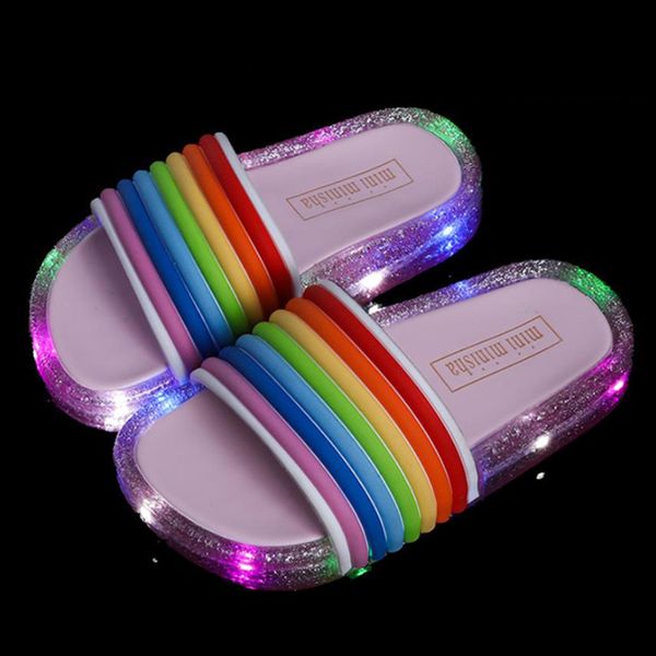 led light up rainbow slippers jelly soft sandals kids girls shoes, Black;red 
led light up rainbow slippers jelly soft sandals kids girls shoes, Black;red