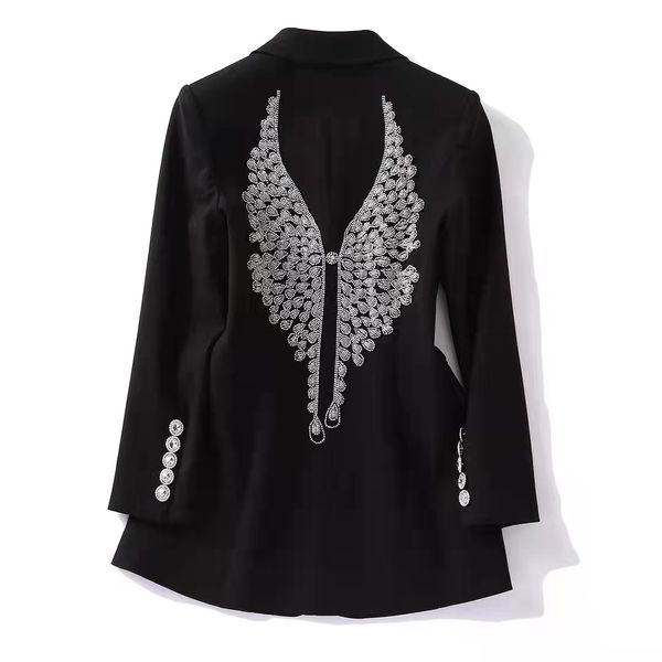 european and american women's wear spring 2022 new long sleeves and double breasted buttons fashion back beaded wing coat, Black;brown
european and american women's wear spring 2022 new long sleeves and double breasted buttons fashion back beaded wing coat, Black;brown