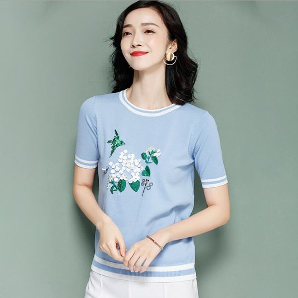 embroidery flowers and birds beaded t-shirt women fashion summer short sleeve o collar knitted pullover female w170, White
embroidery flowers and birds beaded t-shirt women fashion summer short sleeve o collar knitted pullover female w170, White
