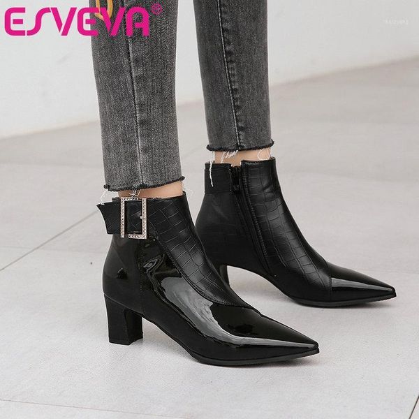 esveva 2021 pointed toe western style fashion ankle boots women boots winter pu leather women shoes zipper size 34-431, Black
esveva 2021 pointed toe western style fashion ankle boots women boots winter pu leather women shoes zipper size 34-431, Black