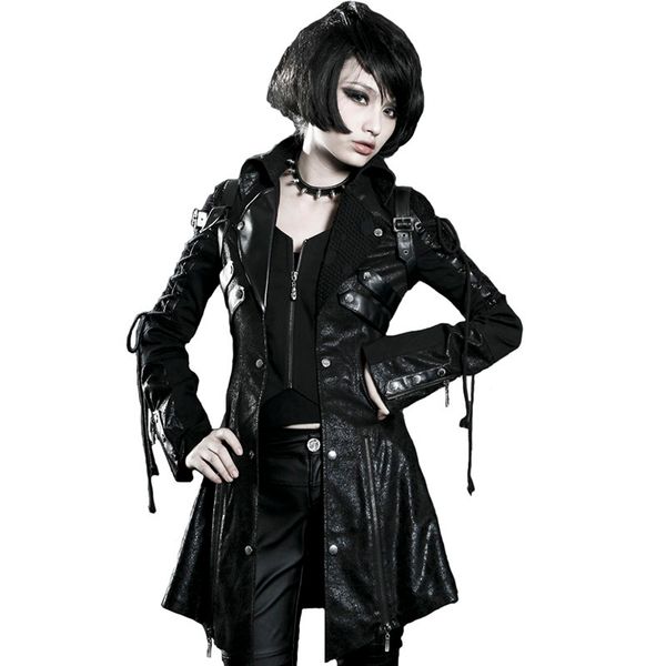 punk rave women gothic vintage handsome leather long jacket coats heavy punk rubber sleeve streetwear fashion windbreakers 201028, Black;brown
punk rave women gothic vintage handsome leather long jacket coats heavy punk rubber sleeve streetwear fashion windbreakers 201028, Black;brown