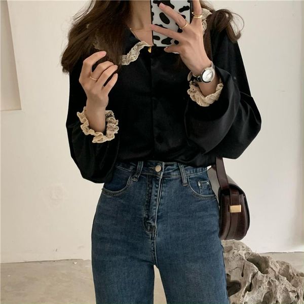 autumn french lace doll collar splicing show temperament velvet shirt women's long-sleeved fashion blouse, White
autumn french lace doll collar splicing show temperament velvet shirt women's long-sleeved fashion blouse, White