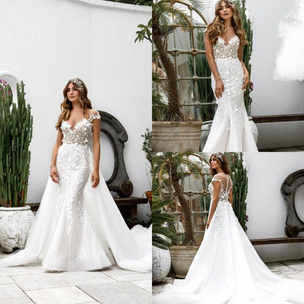 gorgeous mermaid wedding dresses with detachable train lace appliqued luxury bridal gowns custom made country bridal dress plus size, White
gorgeous mermaid wedding dresses with detachable train lace appliqued luxury bridal gowns custom made country bridal dress plus size, White
