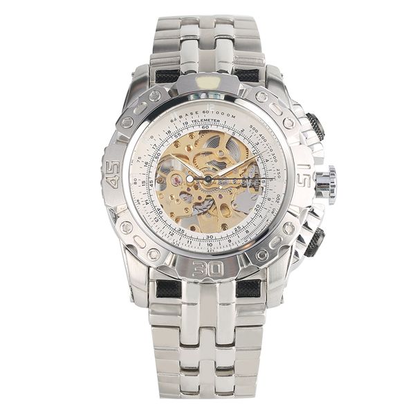 men's stainless steel skeleton automatic mechanical watch hollow-out design practical luminous function, Slivery;brown
men's stainless steel skeleton automatic mechanical watch hollow-out design practical luminous function, Slivery;brown