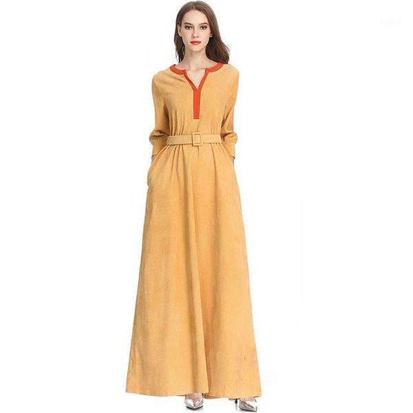 autumn women long corduroy party dress 2020 elegant yellow three quarter sleeve ladies loose waist big swing sashes maxi dress1, Black;gray
autumn women long corduroy party dress 2020 elegant yellow three quarter sleeve ladies loose waist big swing sashes maxi dress1, Black;gray