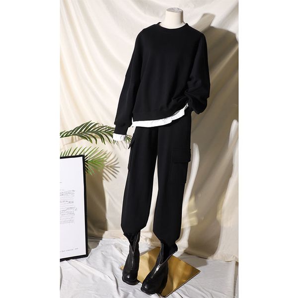 fashionable high-grade terry cotton contrast color fake two piece round neck long sleeve sweater corset overalls pants women's set 7243, Gray
fashionable high-grade terry cotton contrast color fake two piece round neck long sleeve sweater corset overalls pants women's set 7243, Gray