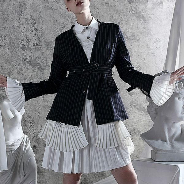 new 2021 autumn long blazers women ruched plissado enlargement elegant party striped coats with garnish on v for women's oyit, White;black
new 2021 autumn long blazers women ruched plissado enlargement elegant party striped coats with garnish on v for women's oyit, White;black