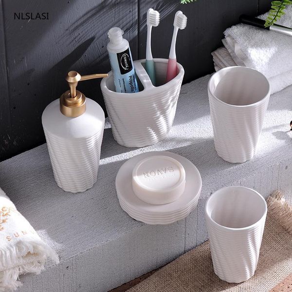 bath accessory set nordic five piece ceramic bathroom accessories toothbrush holder soap dispenser mouth cup lotion bottle decoration
bath accessory set nordic five piece ceramic bathroom accessories toothbrush holder soap dispenser mouth cup lotion bottle decoration