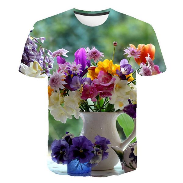 flower fun half sleeve retro street 3d print shirts plus size plus size kawaii men clothing