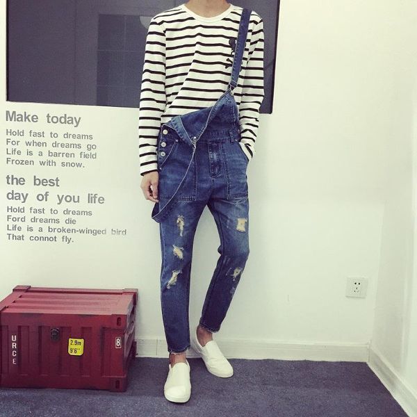 2020 new men's clothing korean fashion tooling bib pants personality slim hole spaghetti strap one piece jeans singer costumes1, Blue
2020 new men's clothing korean fashion tooling bib pants personality slim hole spaghetti strap one piece jeans singer costumes1, Blue