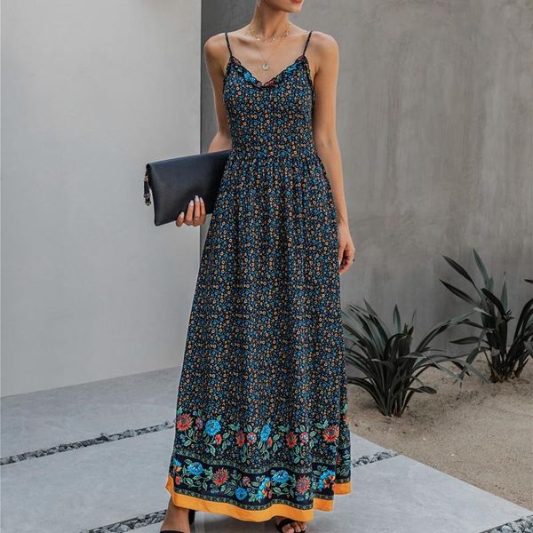 women's spaghetti maxi dress v neck high waist backless adjustable straps floral boho dress xl size dark blue, Black;gray
women's spaghetti maxi dress v neck high waist backless adjustable straps floral boho dress xl size dark blue, Black;gray