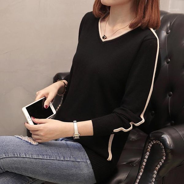 sweater spring autumn women large size pullovers v-neck long sleeve solid color female knitted sweater casual women 1, White;black
sweater spring autumn women large size pullovers v-neck long sleeve solid color female knitted sweater casual women 1, White;black