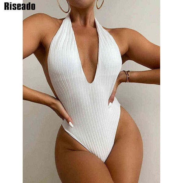 riseado plunging one piece swimsuits ribbed women's swimwear new backless monokini women bodysuit halter bathing suit, White;black
riseado plunging one piece swimsuits ribbed women's swimwear new backless monokini women bodysuit halter bathing suit, White;black
