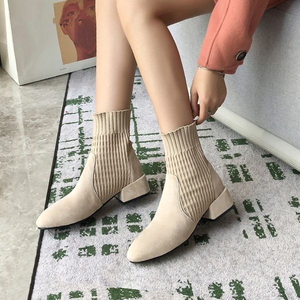 stretch suede design women ankle boots chunky heels soft flock stretchy cotton knitting comfortable winter booties plus size ladies shoes, Black
stretch suede design women ankle boots chunky heels soft flock stretchy cotton knitting comfortable winter booties plus size ladies shoes, Black