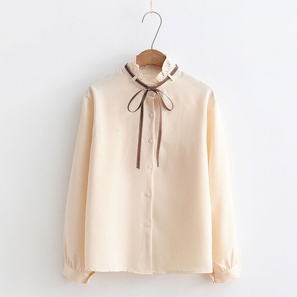 2021 new striped shirt unique breasted frilly turn down collar long cotton lace up to female arch sales blouse 5z02, White
2021 new striped shirt unique breasted frilly turn down collar long cotton lace up to female arch sales blouse 5z02, White