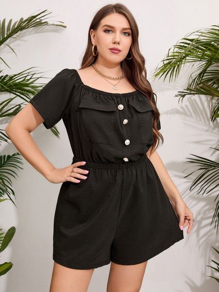 plus raglan sleeve flap pocket romper r3t3#, Black
plus raglan sleeve flap pocket romper r3t3#, Black