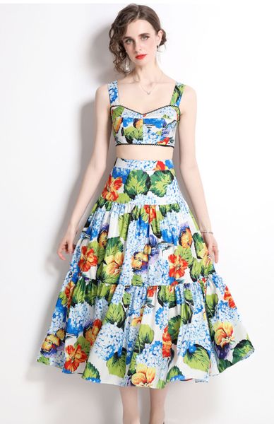 2022 summer new women's two piece dress runway fashion spaghetti strap +skirt wear set print empire 2 pieces sets, White
2022 summer new women's two piece dress runway fashion spaghetti strap +skirt wear set print empire 2 pieces sets, White