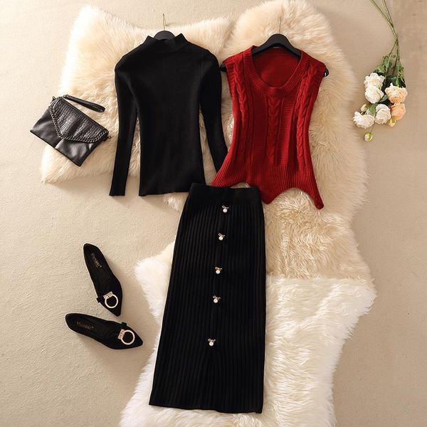 2021 women autumn winter casual 3 pcs set lady long sleeve sweater+vest and high waist pencil skirt suits female knitted set i51, Gray
2021 women autumn winter casual 3 pcs set lady long sleeve sweater+vest and high waist pencil skirt suits female knitted set i51, Gray
