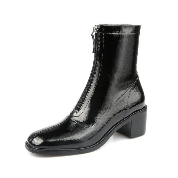 genuine leather zipper women winter ankle boots 2021 new shoes woman fashion wedding party shoes woman, Black