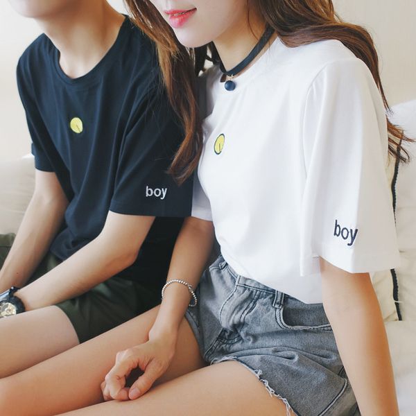 summer new couple's embroidery dingdang short sleeve t-shirt round neck men's and women's uniform, White;black
summer new couple's embroidery dingdang short sleeve t-shirt round neck men's and women's uniform, White;black