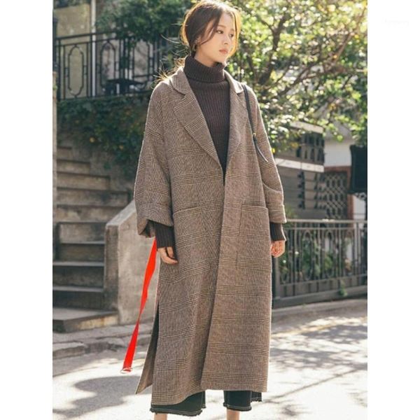 women wool coat winter korean version slim plaid long coat full sleeve suit collar female outwear cardigan 1, Black
women wool coat winter korean version slim plaid long coat full sleeve suit collar female outwear cardigan 1, Black