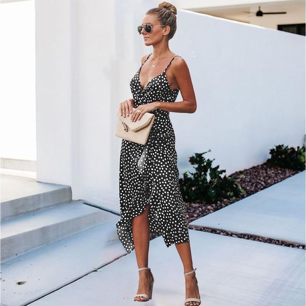 medium long dot spaghetti strap dress women v neck ruffles slim ladies summer print dress streetwear office lady, Black;gray
medium long dot spaghetti strap dress women v neck ruffles slim ladies summer print dress streetwear office lady, Black;gray